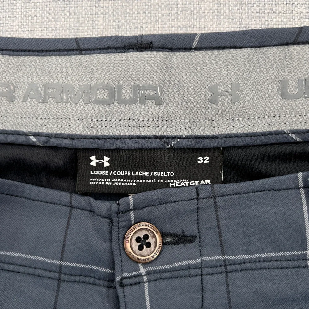 Under Armour Match Play Plaid Golf Shorts Men 32 Blue Windowpane Performance
